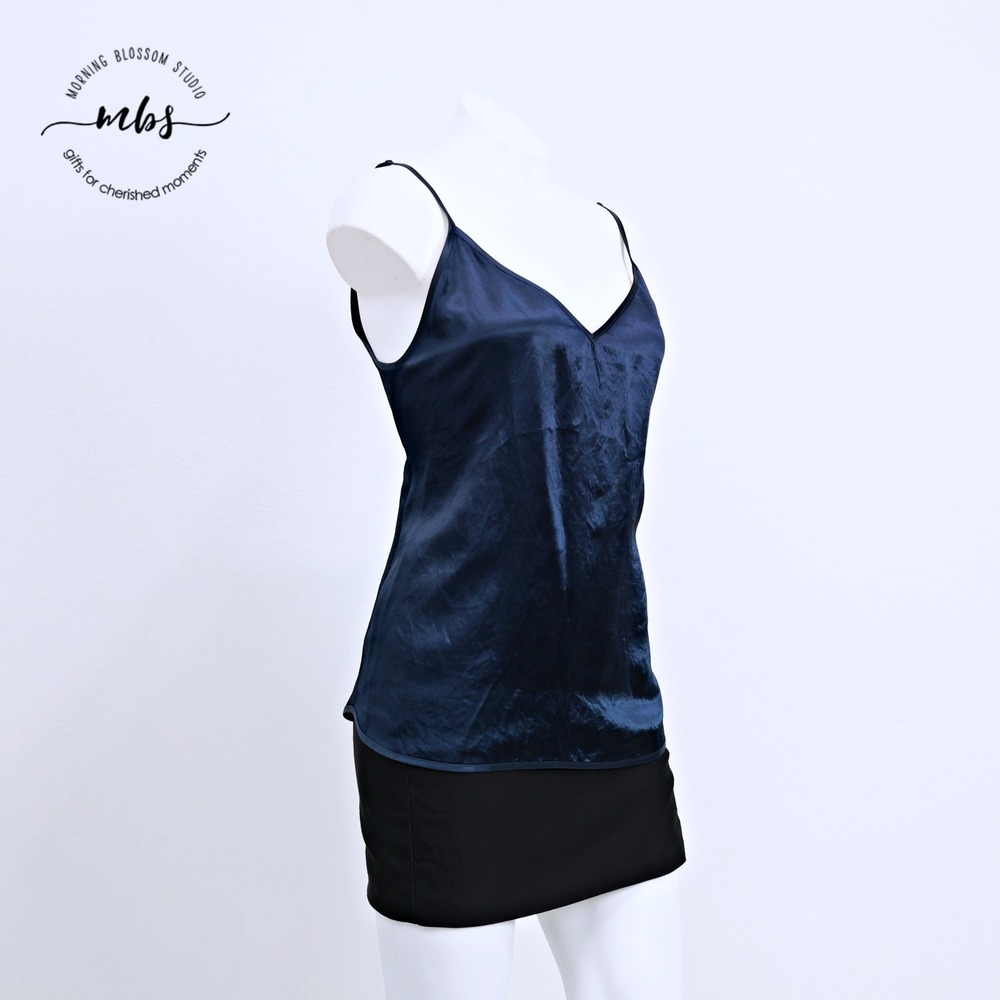 Babaton Satin Camisole V-Neck Adjustable Strap Blue Women M